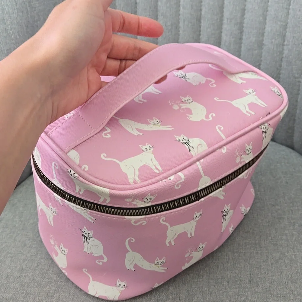 Adorable Cat Print Cosmetic Bag/Organizer In Pink, NWT